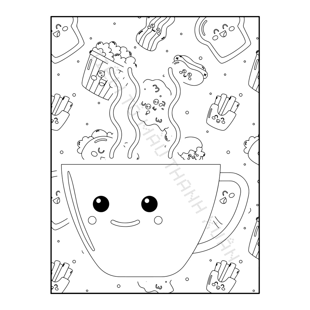 Set 30 Tờ Tranh Tô Màu Hình Thức Ăn Cute Cho Bé Tô Màu Sáp, Màu Chì - Tiệm Tô Màu Thanh Xuân