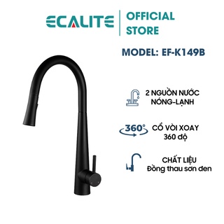 Vòi rửa chén nóng lạnh dây rút pull-down ecalite ef-k149b - màu đen