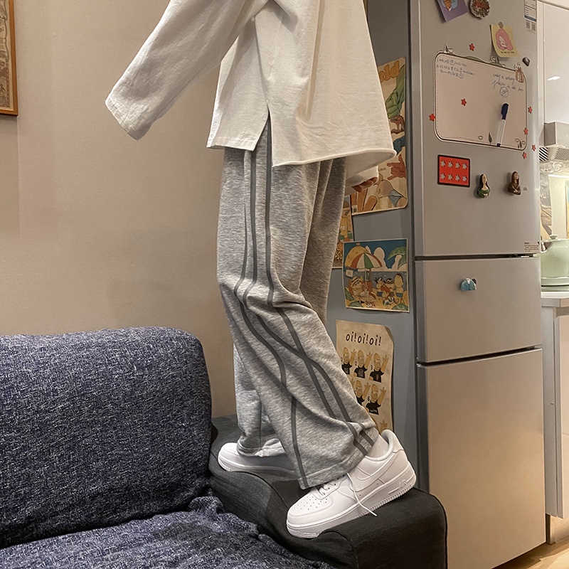 quần ống rộng Họa Tiết Sọc Phản Quang Phong Cách Hàn Quốc Dành Cho Nam