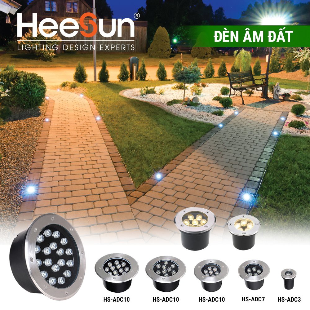 Đèn led âm đất tròn HEESUN, mã sản phẩm HS-ADT, công suất 18w-24w-36w