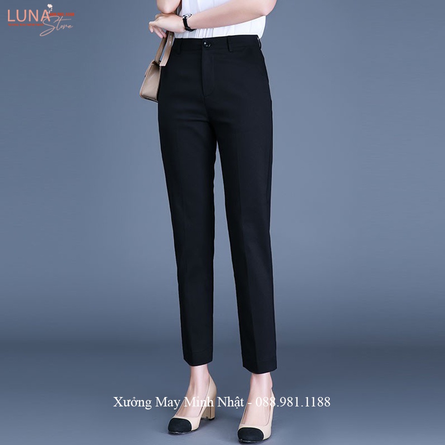 Quần tây nữ công sở lưng cao ống đứng dài màu Đen Xanh Than dáng quần baggy vải công sở cạp cao đi học làm thanh lịch