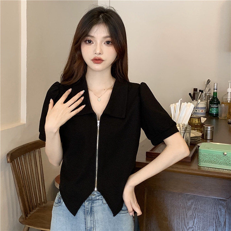 Áo thun polo Bigsize Áo sơ mi nữ form rộng tay ngắn cổ bẻ thiết kế khoá kéo mùa hè Phong cách Hàn Quốc Thời Trang cá tính xinh đẹp cho người mập béo nữ