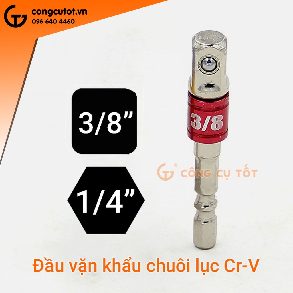 Đầu vặn khẩu 3/8 chuôi lục thép Cr-V mã băng đỏ