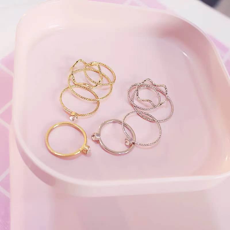 Set 5 nhẫn đính đá kim cương nhân tạo thời trang