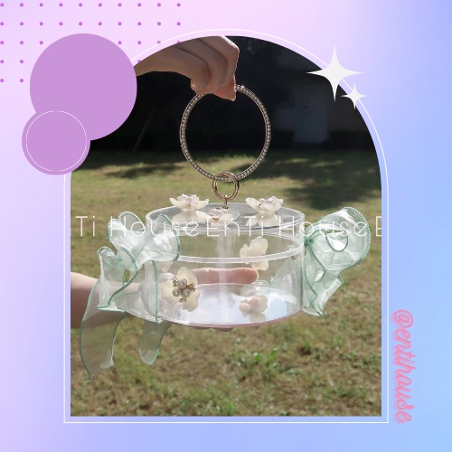 {HCM / CÓ SẴN / ẢNH THẬT} TÚI HỘP TRÒN TRONG SUỐT ĐÍNH HOA - TÚI NỮ CẦM TAY CLUTCH ĐI TIỆC