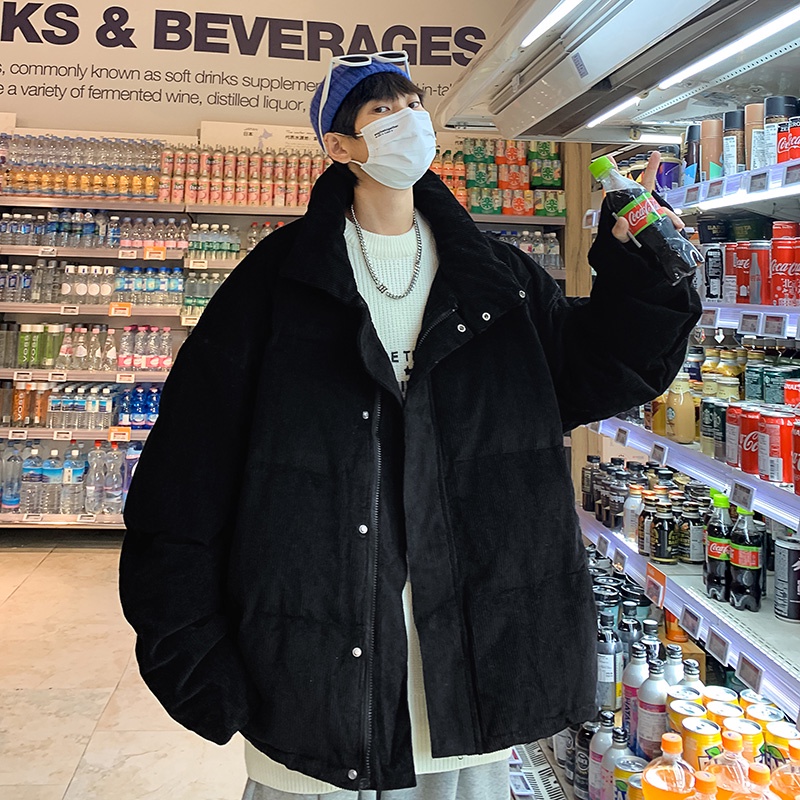 Áo khoác phao nhung tăm cao cấp oversize phong cách Hàn Quốc, Áo phao nam hottrend phong cách Streetwear