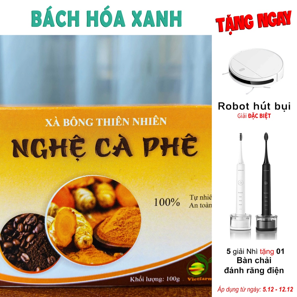 Xà Bông Nghệ Cà Phê - Xà Bông Thiên Nhiên - 100% Tự Nhiên An Toàn - Handmade Giúp Sáng Da, Dưỡng Ẩm - Bách Hóa Xanh