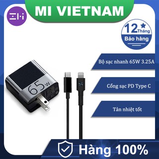Củ Sạc Nhanh ZMI HA712 65W Chuẩn PD,1 Cổng Type C iPhone kèm dây C to C 1.5m sạc nhanh iphone