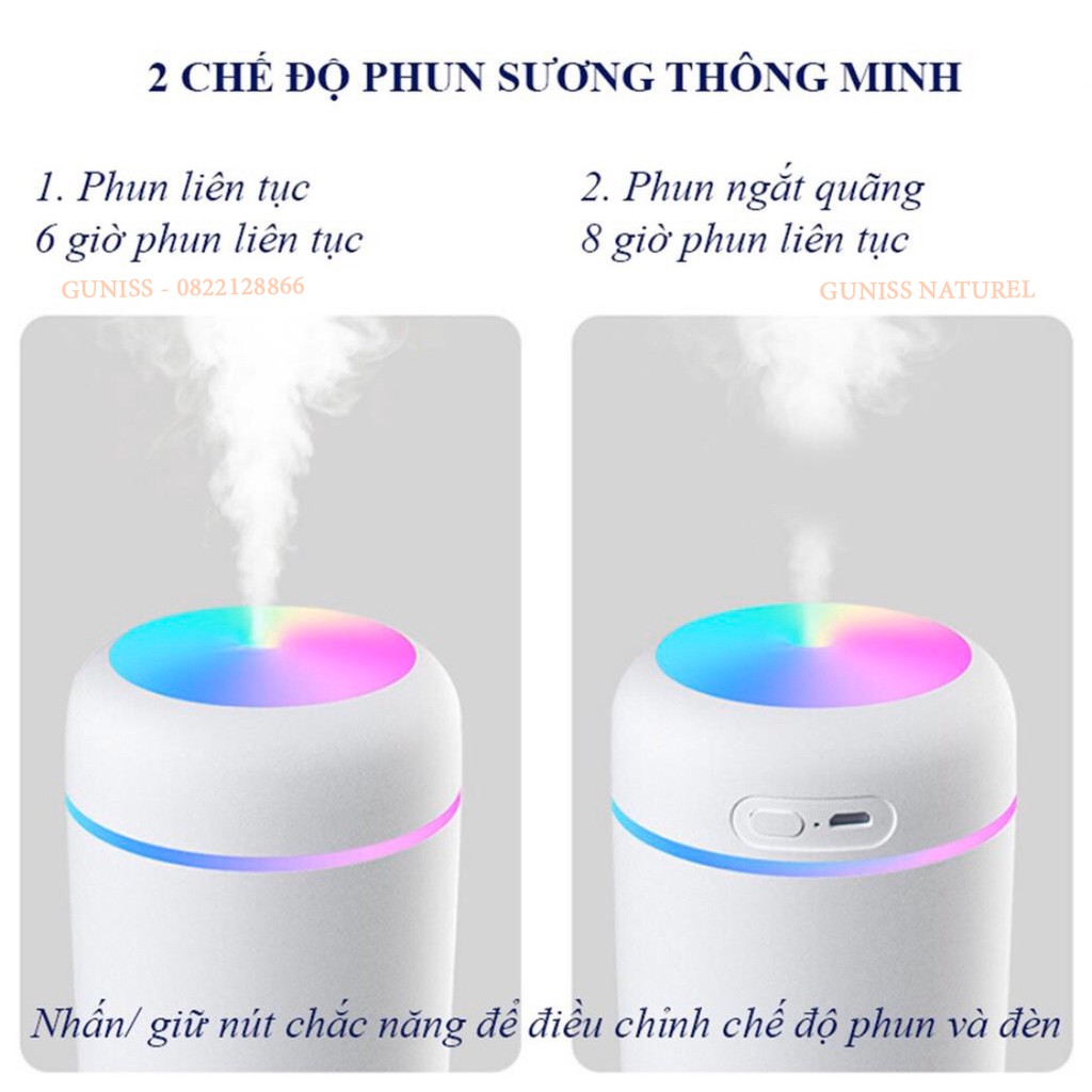 Máy Khuếch Tán Tinh Dầu | Phun Sương, Tạo Ẩm Cao Cấp |  Đèn LED Xoay Đa Sắc 300ml, Phun 8h | Phòng Điều Hòa, Ô Tô.