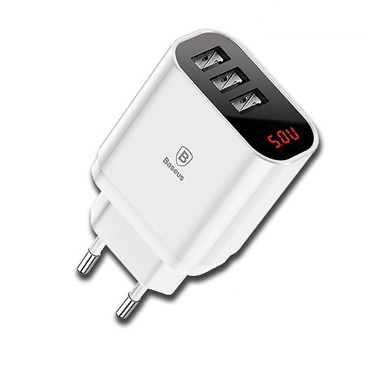 Củ Sạc Baseus 3 Đầu Ra USB Có Đồng Hồ Led Trên Củ