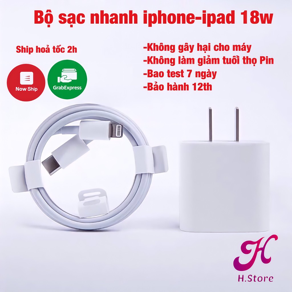 Sạc nhanh iphone, ipad 18w, Dây sạc nhanh iphone, Củ 18w dùng cho máy Xs Max, 11, 11 Pro, Pro Max, ipad công nghệ PD