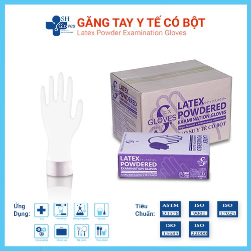 Găng tay y tế cao su có bột, bao tay y tế có bột màu trắng Latex S Gloves Thái Lan hộp 100 chiếc