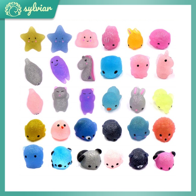 [sylviar] Set 30 Đồ Chơi Mochi Mini Hình Động Vật Lấp Lánh Để Giảm Căng Thẳng Cho Bé