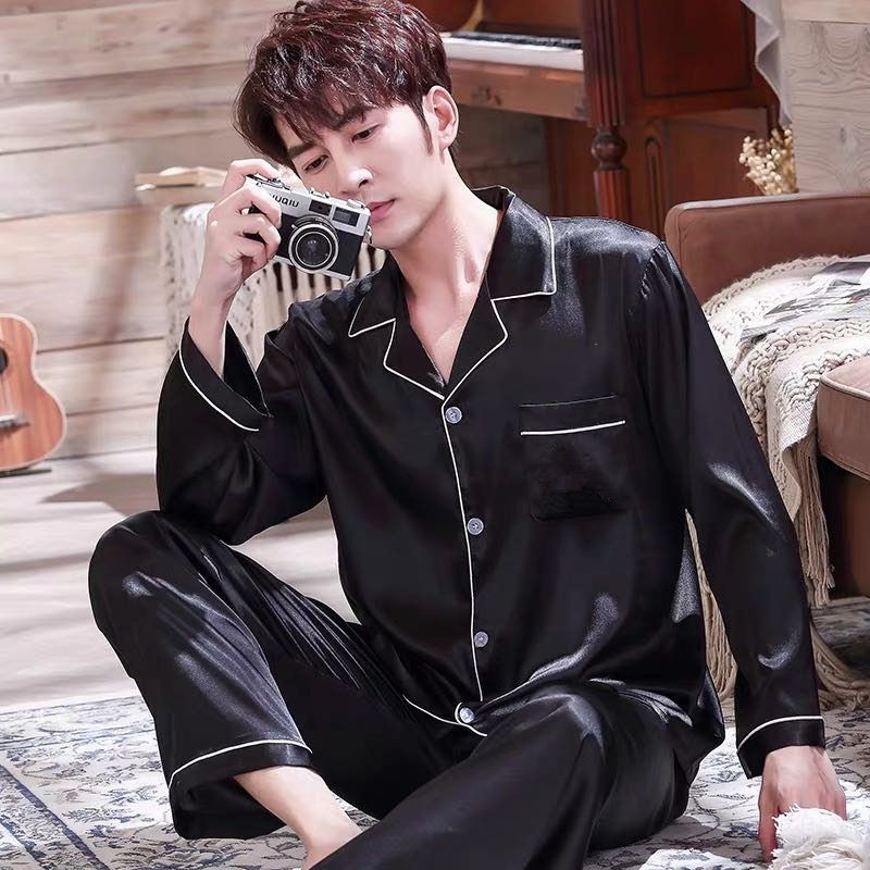 Bộ Pijama Áo Dài Tay Cổ Bẻ + Quần Dài Cho Nam | BigBuy360 - bigbuy360.vn