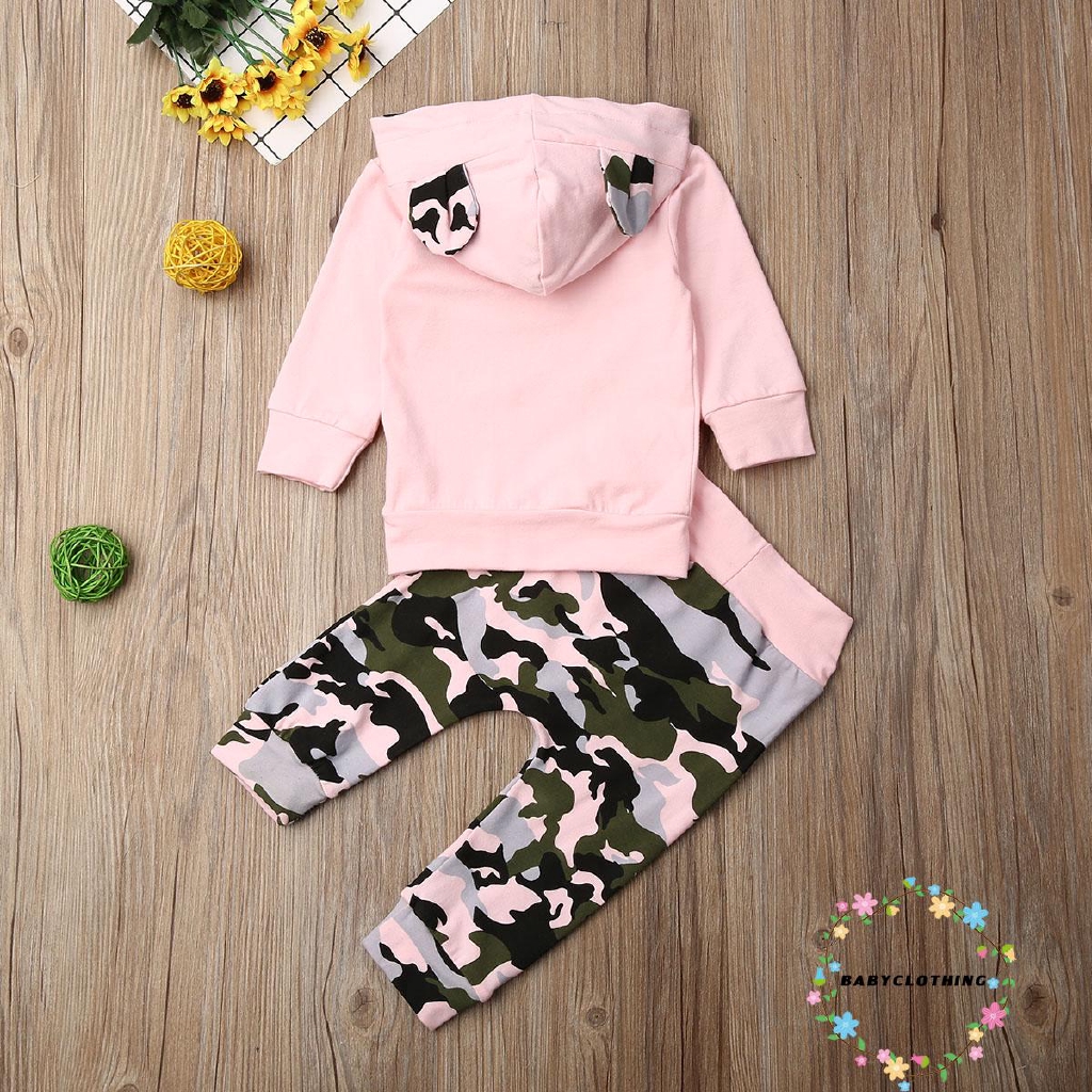 Set quần dài và áo hoodie họa tiết rằn ri dễ thương cho bé gái