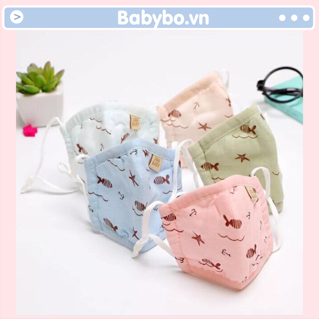 Khẩu trang xô xuất Nhật 5 lớp mềm mại họa tiết đáng yêu có nút điều chỉnh quai đeo cho bé