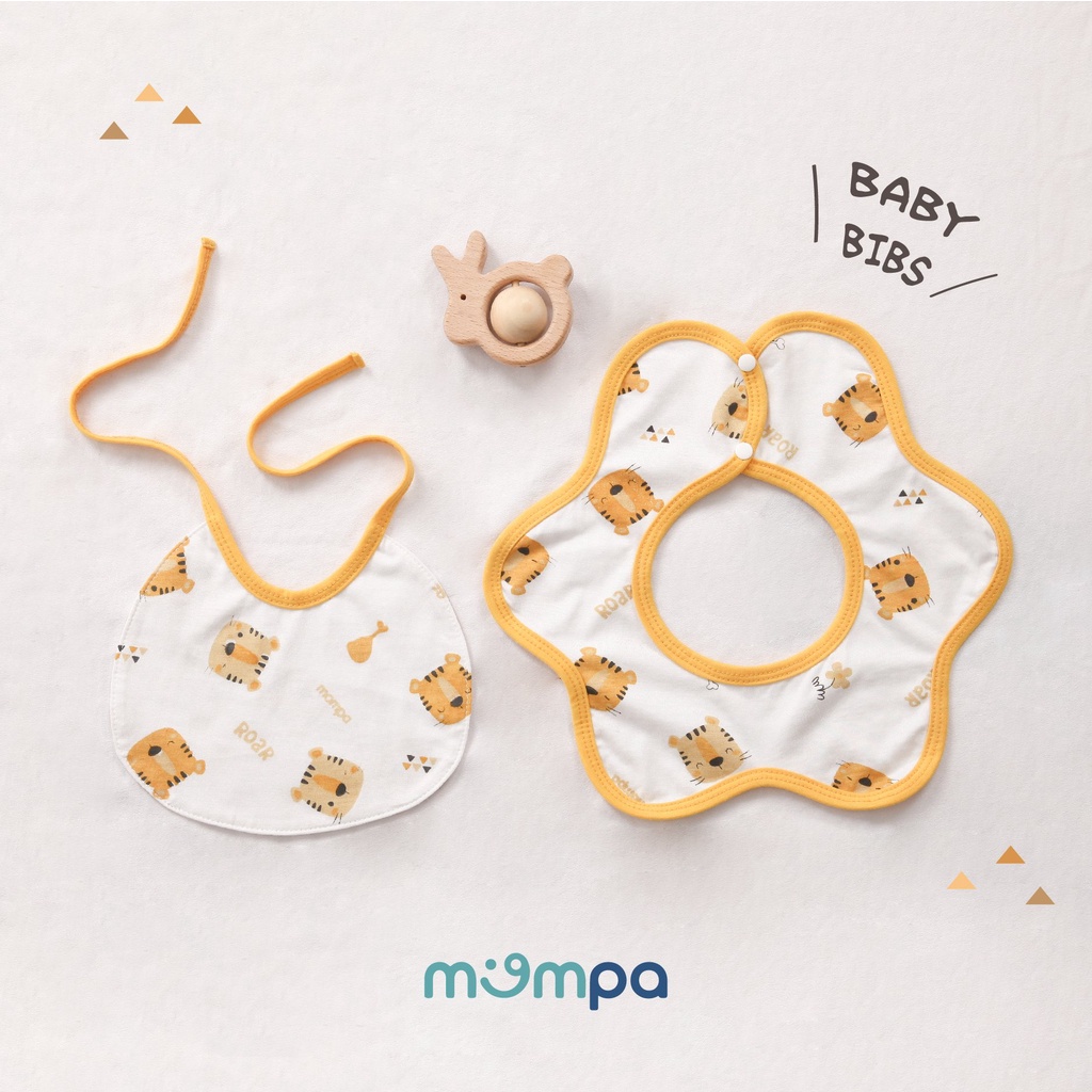 Yếm sơ sinh buộc dây Mompa thấm mũi dãi trớ sữa cho bé vải Cotton thấm hút mềm mại co giãn 024
