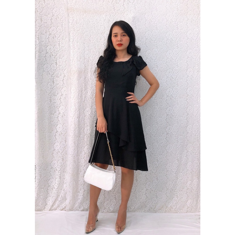 Đầm xòe chiffon đính nơ cổ - GR0148