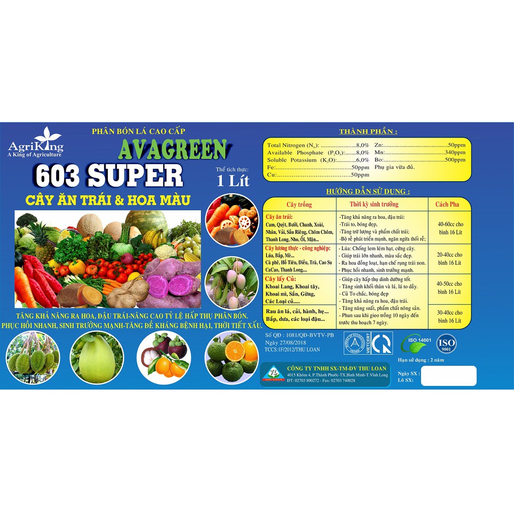 Phân Bón Lá 603 Super To Trái - Đẹp Trái - 1 Lít