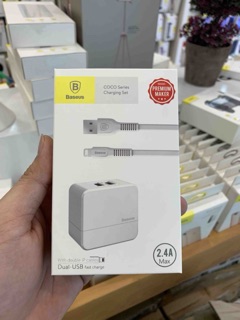 Củ + cáp sạc nhanh 2 cổng USB 2.4A baseus CoCo series + 2 cáp iphone