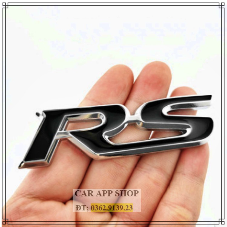 logo chữ RS in nổi 3D chất liệu hợp kim sáng bóng gắn nhiều vị trí trên xe ô tô