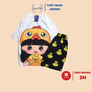 Đồ Bộ Nam Nữ Hoạt Hình Uniex Tay Lỡ Cô Gái Má Hồng Lapi VN, Đồ Bộ Cartoon, Freesize, Thun Cotton, Nam Nữ Đều Mặc Được