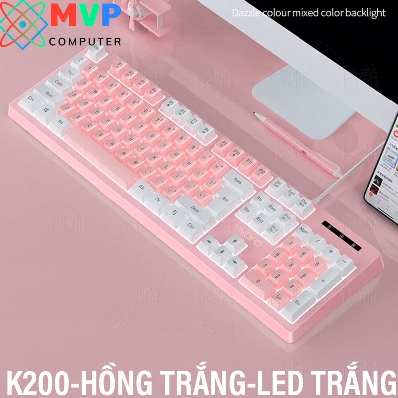 Bàn Phím Gaming Máy Tính Laptop YINDIAO K200 Giả Cơ LED RGB 2 Chế Độ Sáng Xuyên Chữ Nhiều Màu Trắng Đen Hồng Xanh