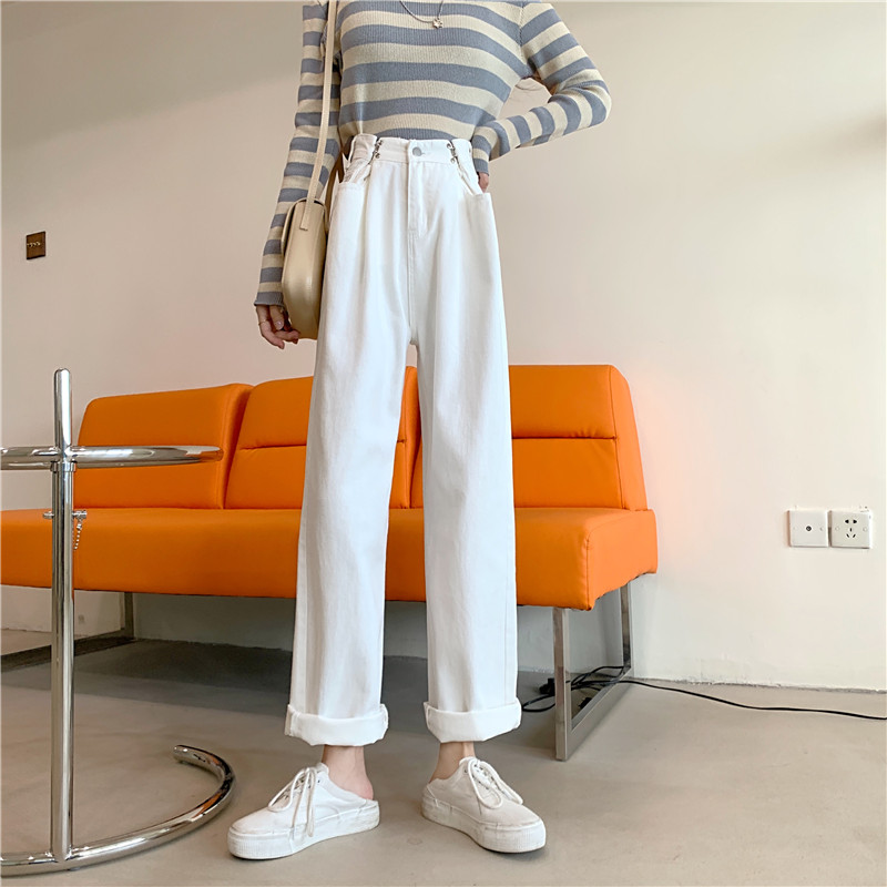 SUXI Autumn High Waisted Women's Denim Slim Retro Wide Leg Jeans