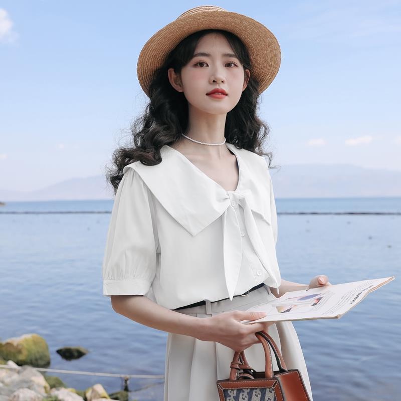 Áo Sơ Mi Ngắn Tay Đính Nơ Thời Trang Mùa Hè Dành Cho Nữ