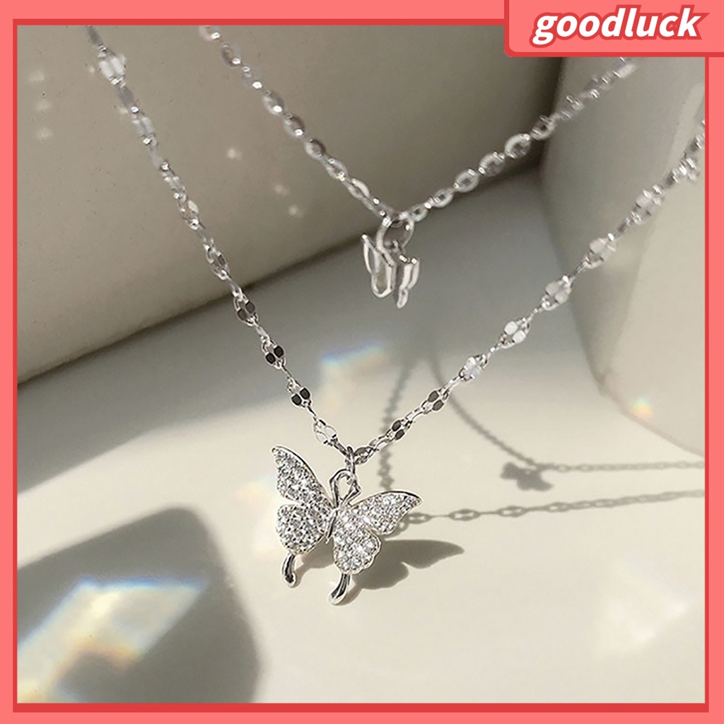 Goodluck| Vòng cổ Hai Lớp Bằng Hợp Kim Mặt Hình Bướm Chống Gỉ Thời Trang Cho Nữ