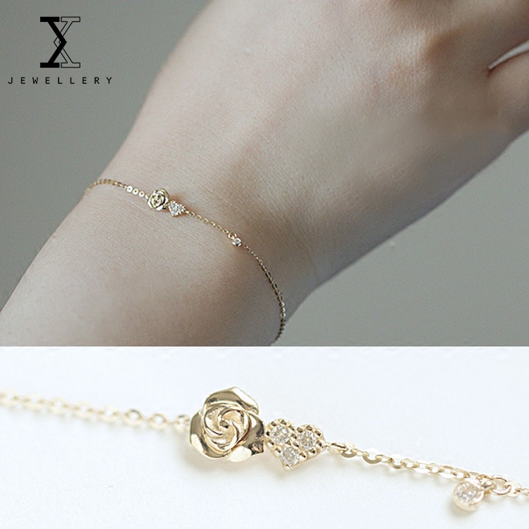 Vòng tay mạ bạc 925 đính đá hình trái tim 14K thời trang lãng mạn cho nữ