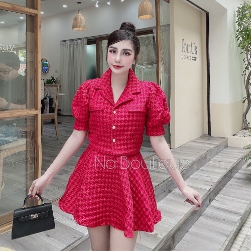 Set áo cổ vest chân váy xòe ❤️ Set tiểu thư cúc ngọc sang chảnh kèm hình thật | BigBuy360 - bigbuy360.vn