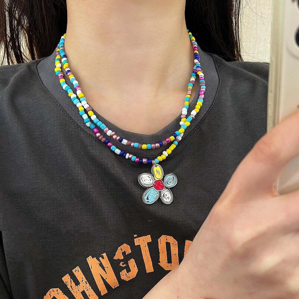 Vòng cổ Hai Lớp Trang Trí Hạt Nhiều Màu Sắc Phong Cách Bohemian Cổ Điển Thời Trang Mùa Hè WMES15H