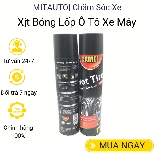 Chai xịt bóng lốp xe ô tô Camel dưỡng lốp bóng đen như mới Mitauto