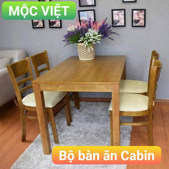 Bộ bàn ăn CABIN 1m2 và 4 ghế - chất liệu gỗ cao su