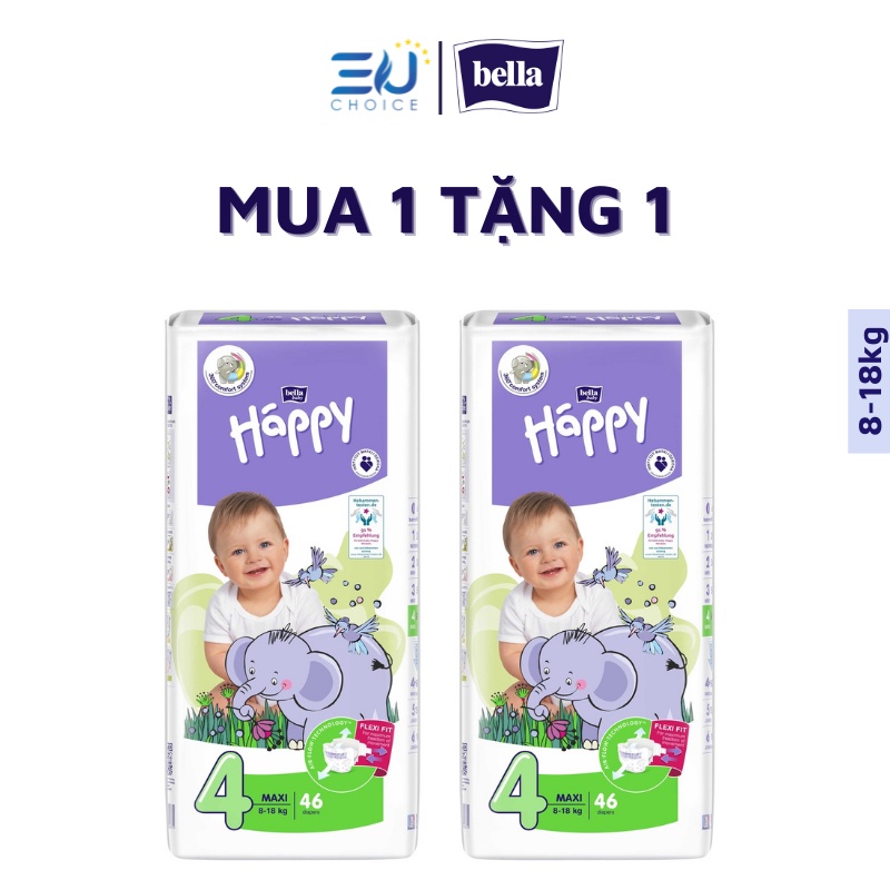Bỉm, tã dán cao cấp BELLA HAPPY nhập khẩu Pháp 46 miếng cho bé 8-18kg thoáng mát, thấm hút, chống tràn