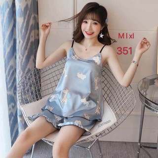 Bộ đồ ngủ nữ tt351 chất liệu lụa satin mềm, mát, không bai nhão, không xù