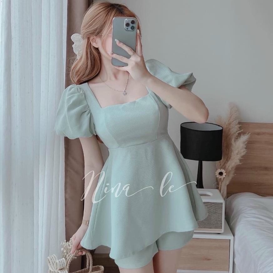 Sét bộ nữ đi chơi,tay ngắn cổ vuông lưng kết nơ cho nàng dạo phố