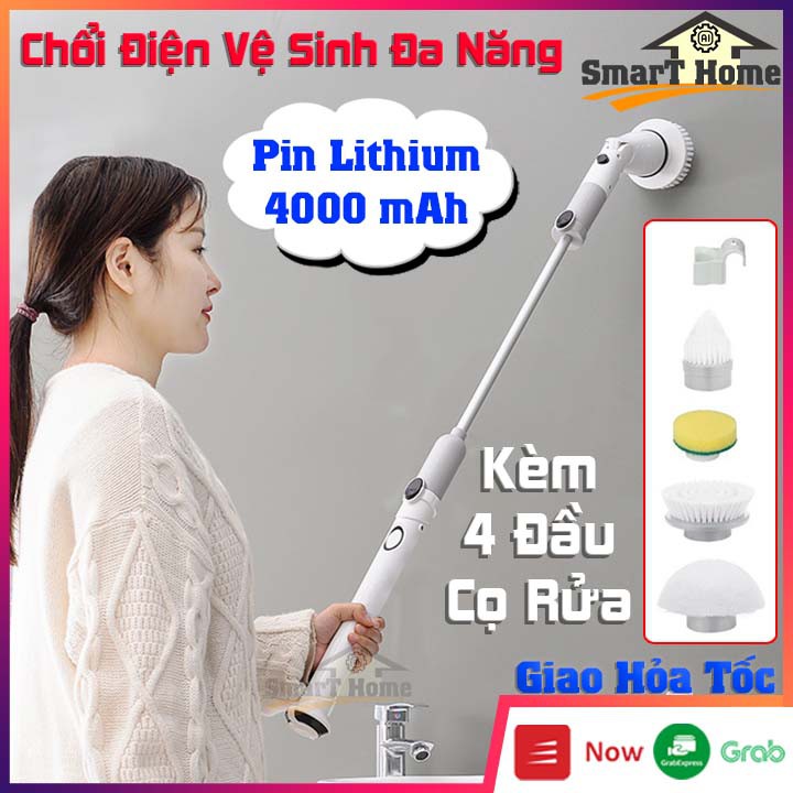 Kèm 4 đầu cọ Chổi Điện Đa Năng Dung Lượng Pin 4000mAh Vệ Sinh Nhanh Tiết Kiệm Thời Gian Và Sức Lực - Chổi Đa Năng