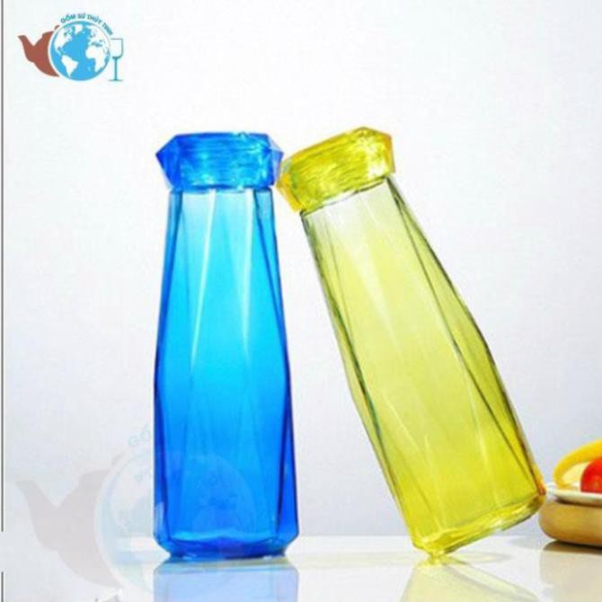 Bình nước thủy tinh màu dáng kim cương cao cấp 430ml