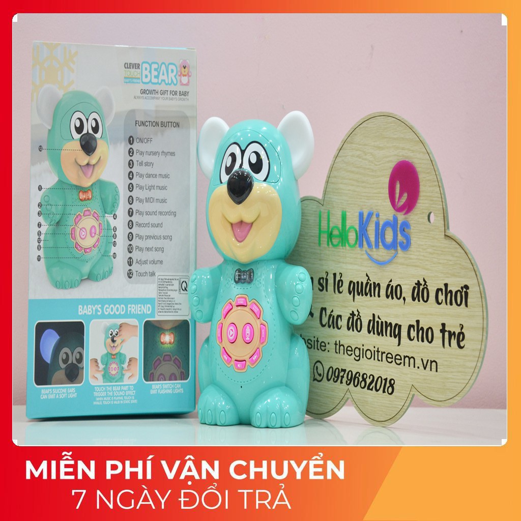 🍀 Đồ Chơi Xanh 🍀 Gấu Thông Minh CLVER TOUCH Biết Hát, Ghi Âm, Tai Gấu Bằng Silicon Phát Sáng Thân Thiệt Với Các Con