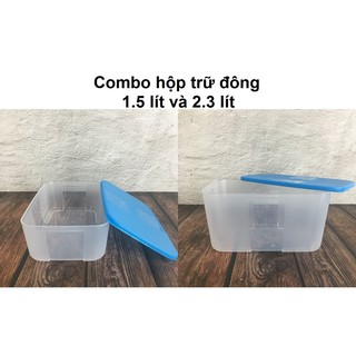 Combo 2 hộp trữ đông 1,5 lít và 2,3 lít nắp kín giữ thực phẩm ko bị nhiễm khuẩn chéo