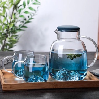 Set 1 Bình 2 Cốc Thủy Tinh Aqua Chịu Nhiệt