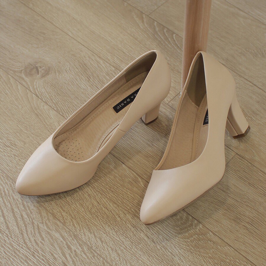 Giày Nữ Gót Vuông 5CM Màu kem - MÃ XKC2