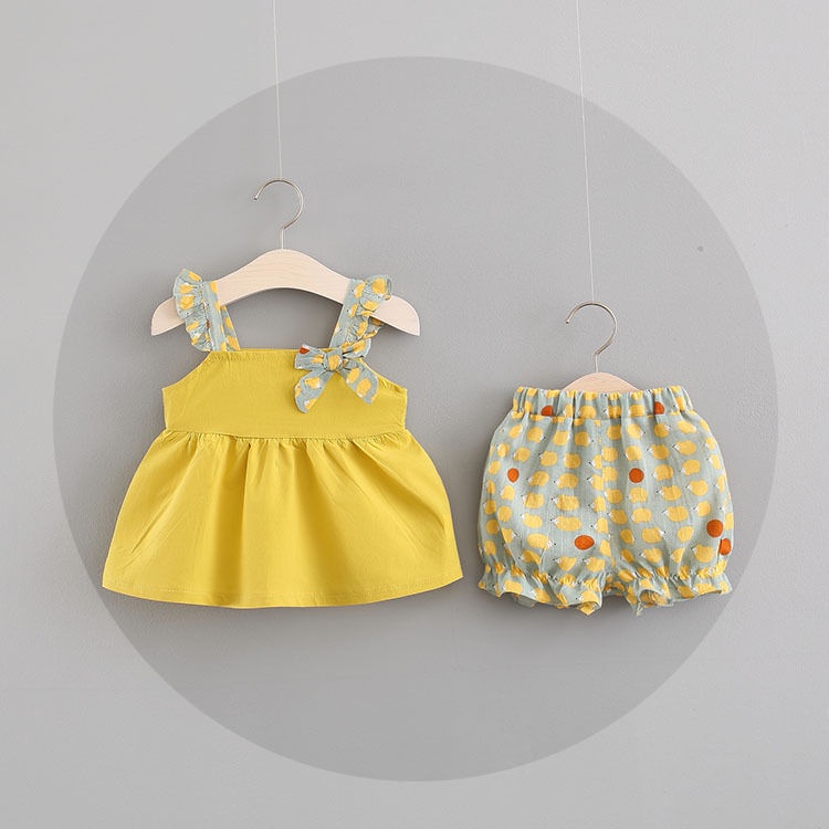❤Set Đồ Mùa Hè 2 Món Bằng Cotton Nguyên Chất Cho Bé Gái 0-1-2-3-4 Tuổi