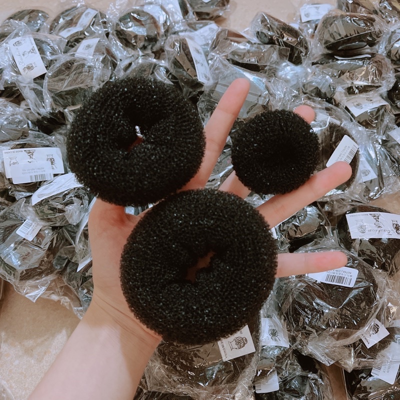 Sét Mút độn tóc Donut hình tròn đen lớn nhỏ búi tóc