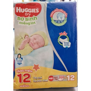 Miếng lót sơ sinh Huggies newborn 1-100miếng tặng 12 miếng