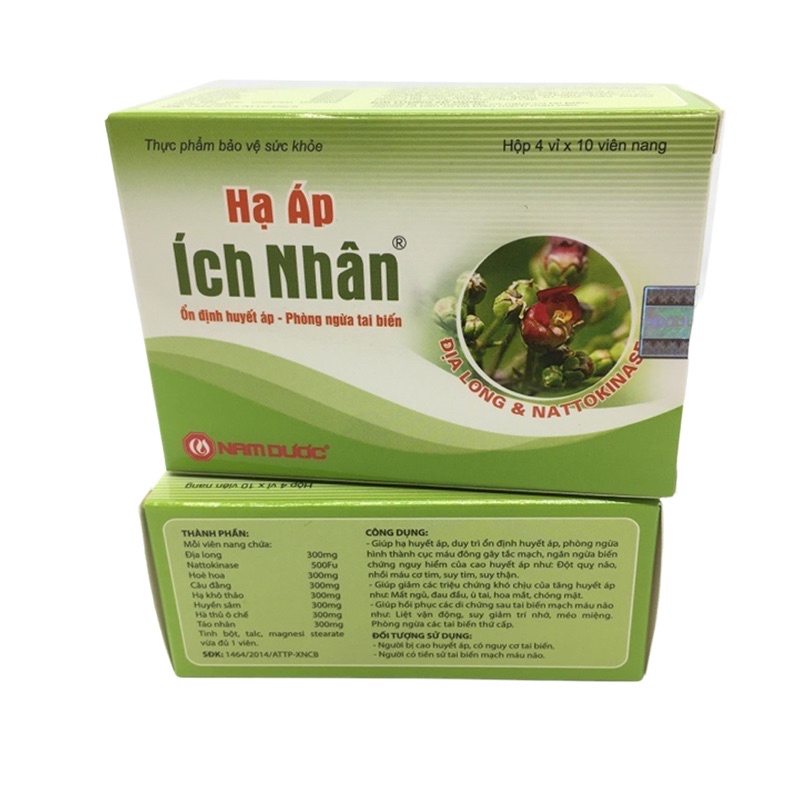 [Chính hãng] Hạ Áp Ích Nhân- Hỗ trợ giảm huyết áp, ngừa tai biến từ địa long, Nattokinase và thảo dược hộp 40 viên