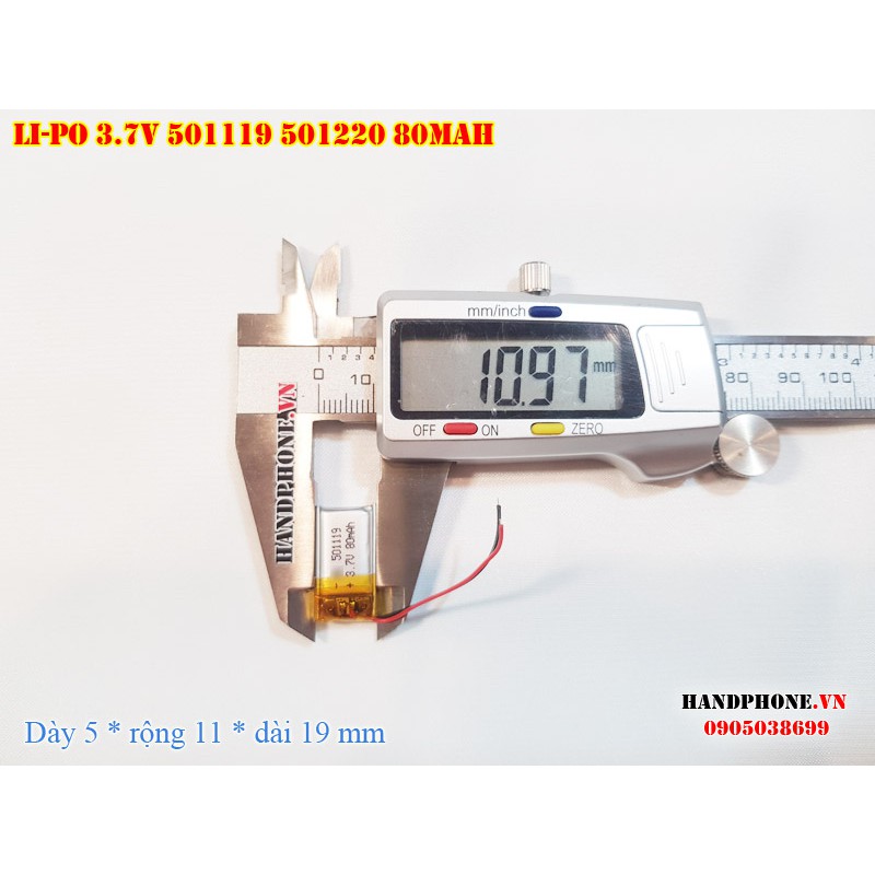 Pin Li-Po 3.7V 80mAh 501119 501120 (Lithium Polymer) cho tai nghe Bluetooth, định vị GPS, máy ghi âm, đồng hồ,smartwatch