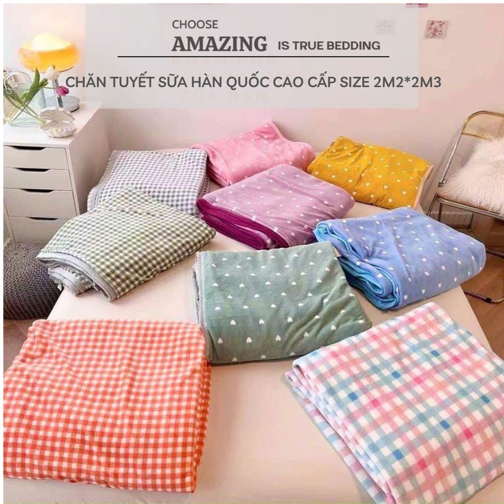 Chăn Tuyết Sữa Nỉ nhung Hàn Quốc siêu mềm mịn kích thuớ 2m2*2m3